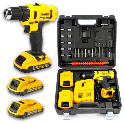 Шуруповерт акумуляторний DeWalt DCD791 (24В, 5 А/год) та набір інструментів у футлярі